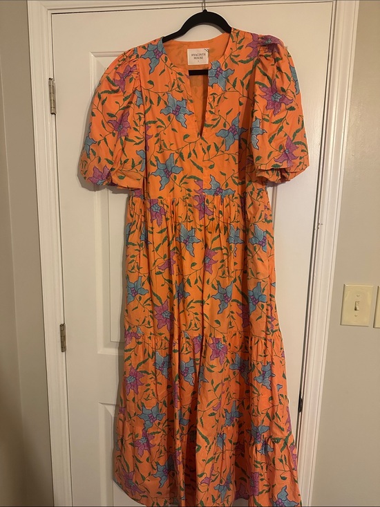Hyacinth House Dresses & Skirts - Orange Floral Tiered Maxi Dress with Puff Sleeves